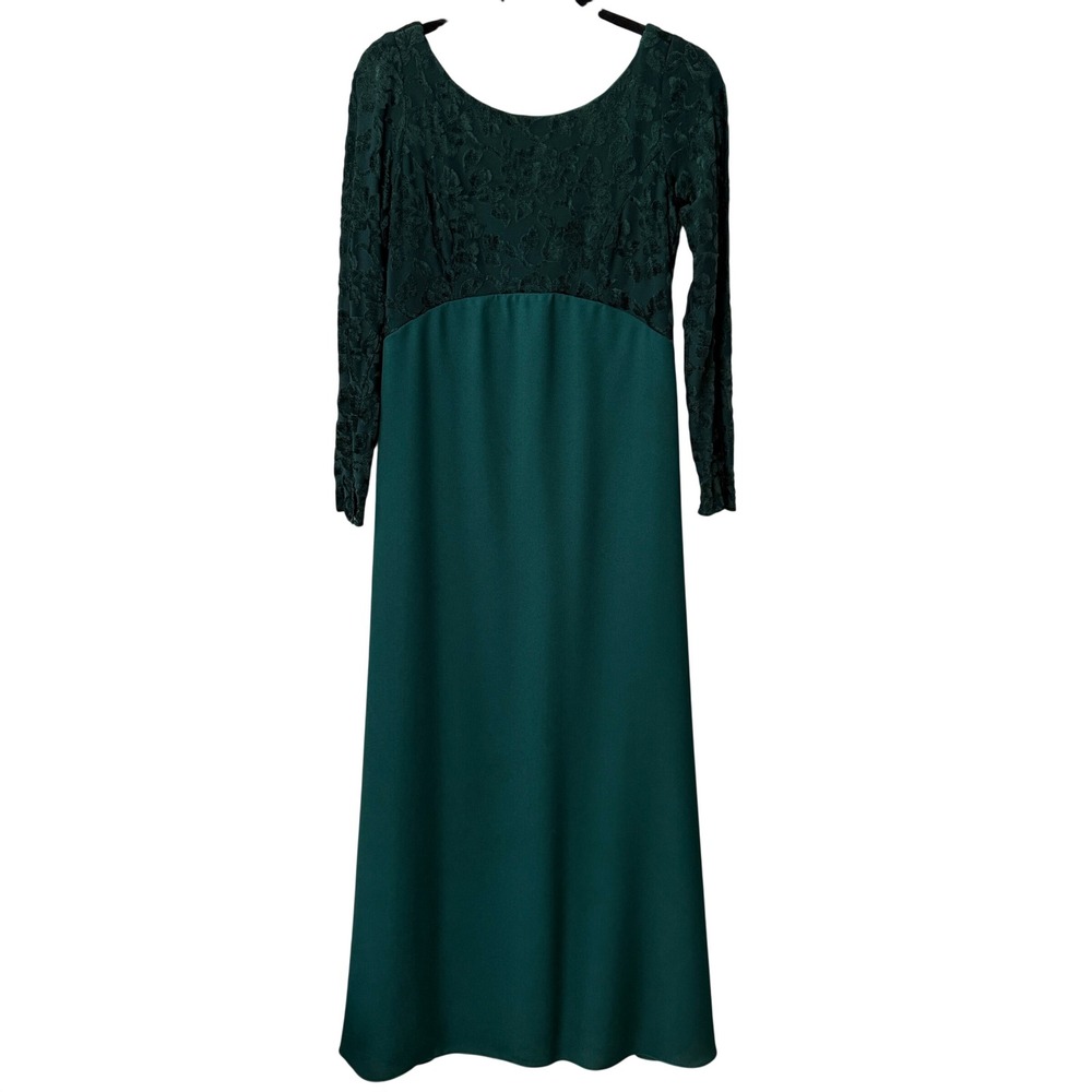 Alfred Angelo Womens Floral Burnout Velvet V-Back Maxi Gown Dress Size 10 Green